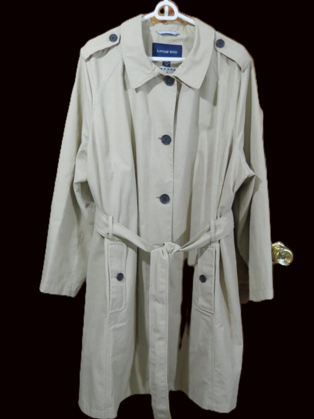 Lands' End Women Trench Coat Tan Beige Belted Rain Button Front Size 3X
